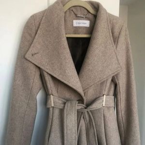 Calvin klein asymmetrical belt wrap wool coat